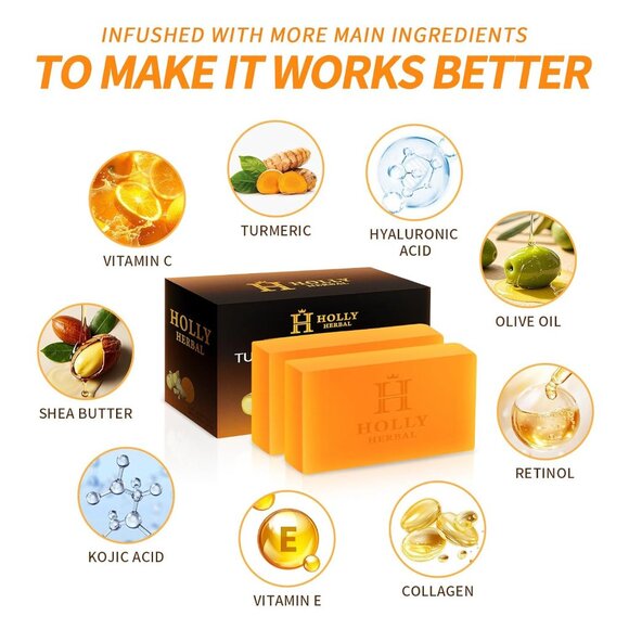XXL 2 Pack Turmeric Soap Bar - Kojic Acid Soap Dark Spot Remover & Scars - Origi - Picture 2 of 7